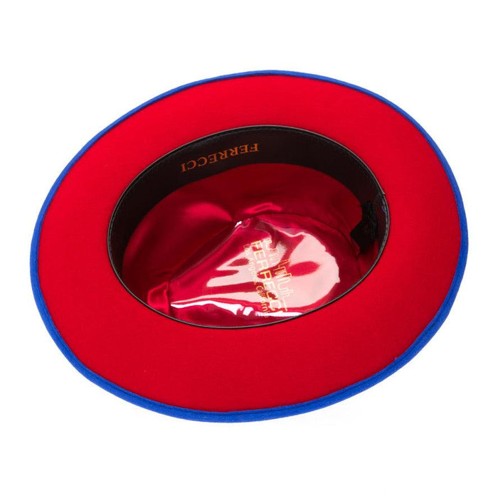 Royal Blue & Red Grayson Fedora 100% Australian Wool Crushable Hat by Ferrecci