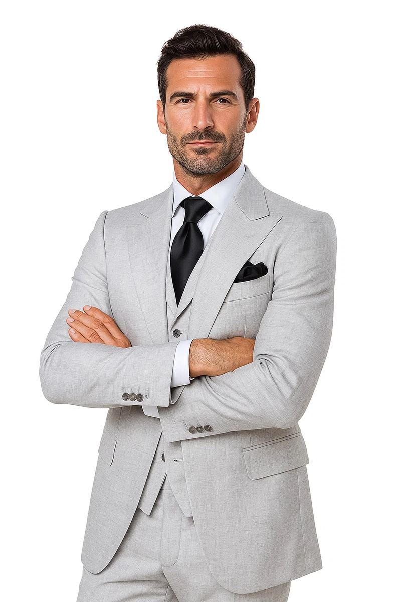 Grey One Button 3 Piece Suit by Rossiman