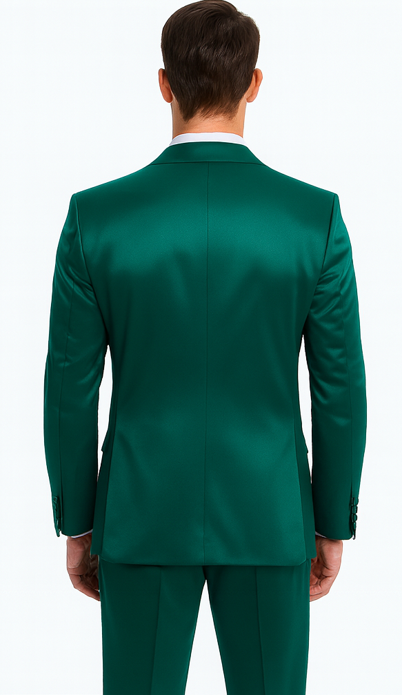 Tazzio Men's Green Satin 3 Piece Slim Fit Suit with Peak Lapel – Elegant Formalwear