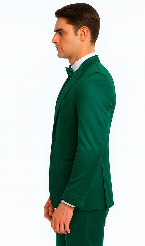 Tazzio Men's Green Satin 3 Piece Slim Fit Suit with Peak Lapel – Elegant Formalwear