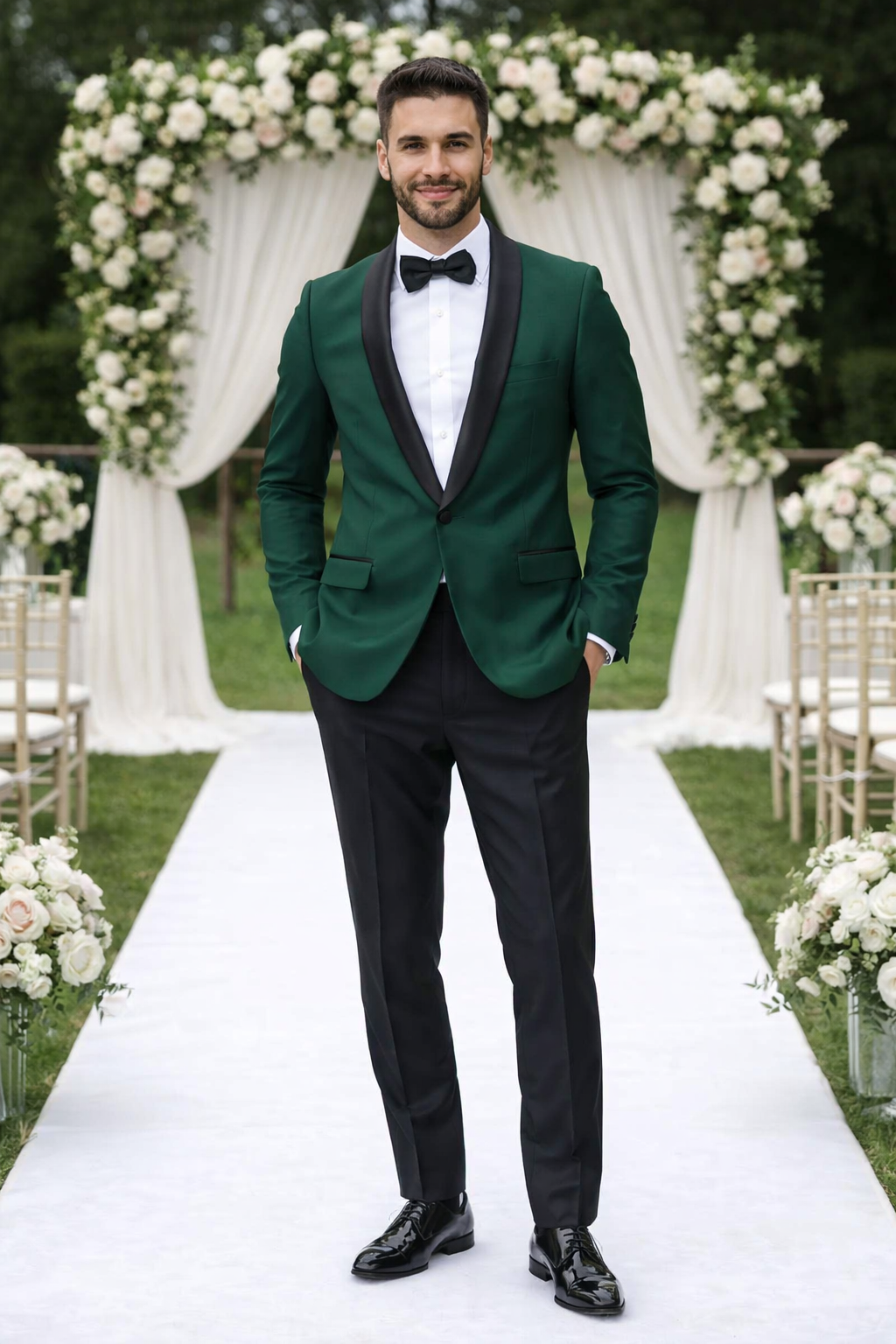 Green Tuxedo Jacket with Black Satin Shawl Lapel – Slim Fit