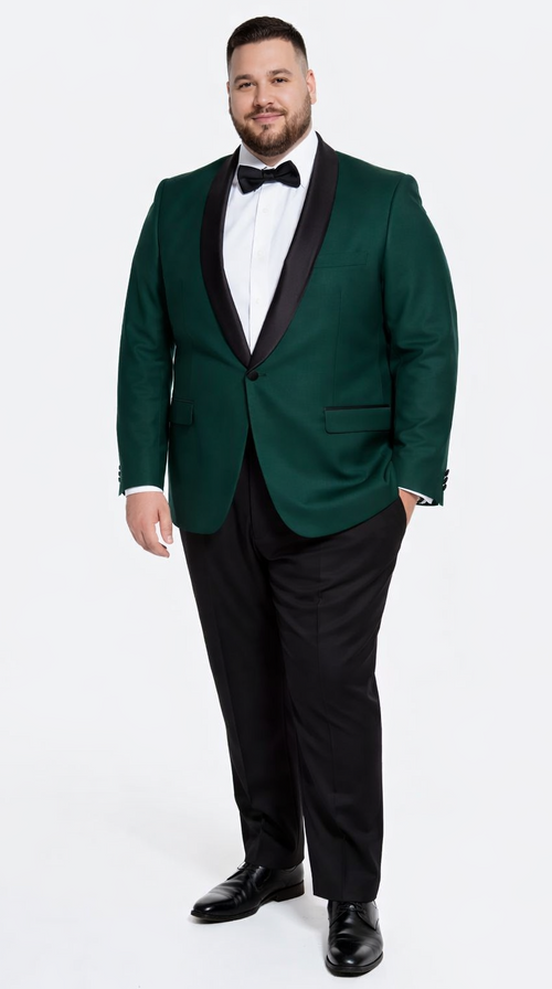 Green Tuxedo Jacket with Black Satin Shawl Lapel – Slim Fit