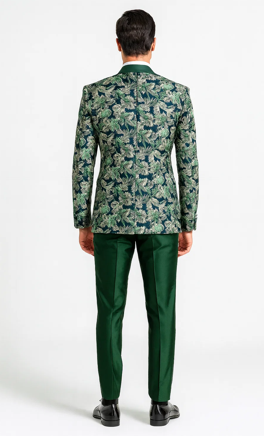 Green Tuxedo with Floral Pattern Four Piece Set - Wedding - Prom