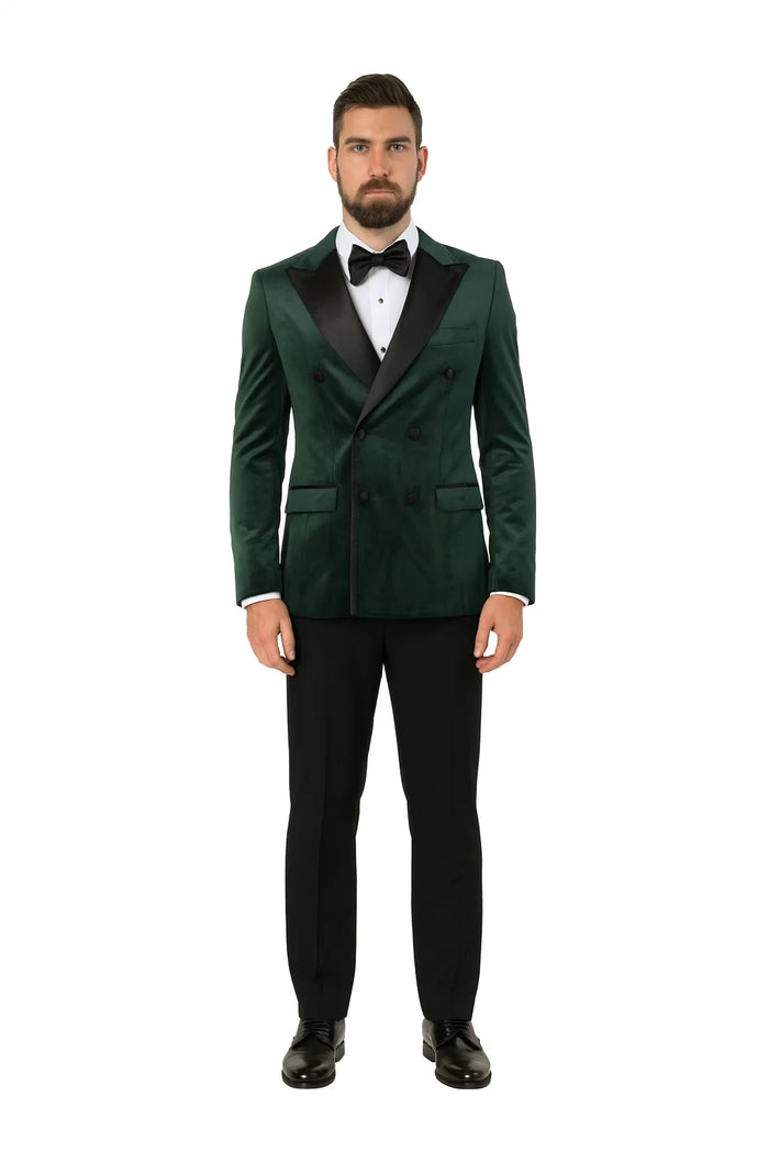 Green Velvet Double Breasted Tuxedo Jacket - Wedding & Prom by USA Men's Outlet