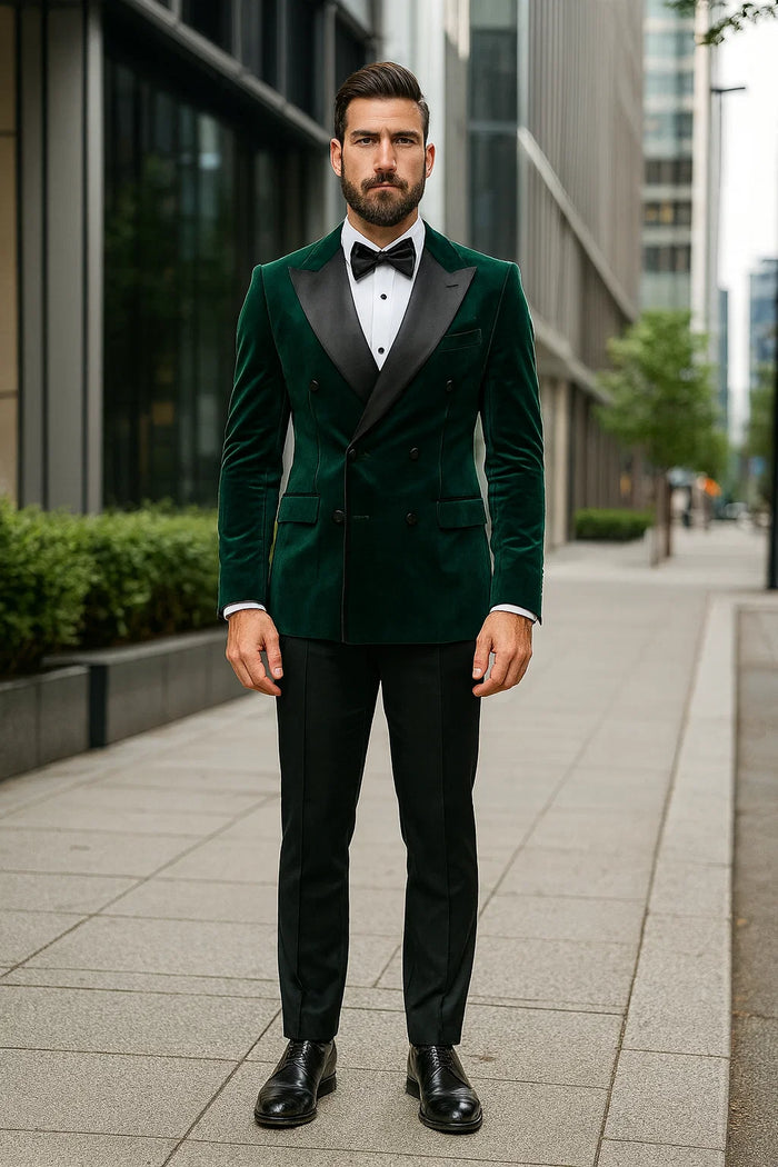 Green Velvet Double Breasted Tuxedo Jacket - Wedding & Prom by USA Men's Outlet