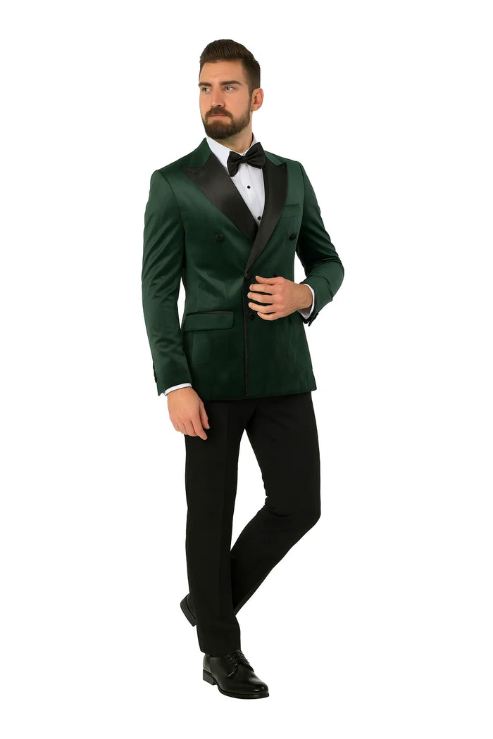 Green Velvet Double Breasted Tuxedo Jacket - Wedding & Prom by USA Men's Outlet