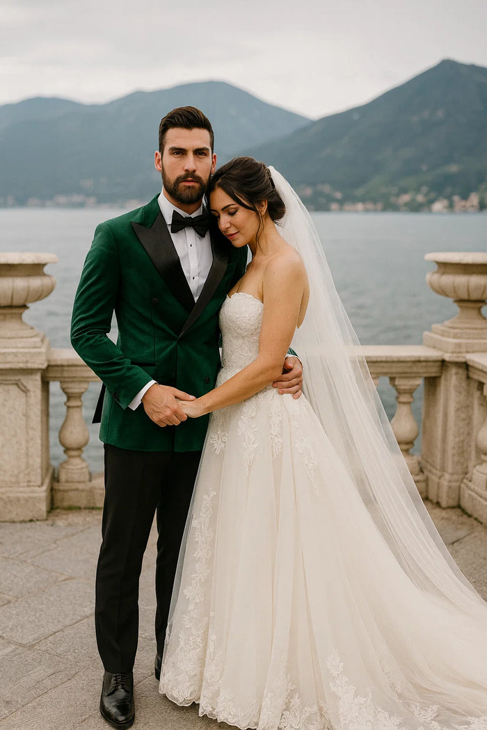 Green Velvet Double Breasted Tuxedo Jacket - Wedding & Prom by USA Men's Outlet