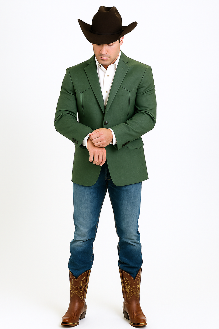 Saco Vaquero Western Blazer - Saco Para Hombre - Mens Double Button Western Green Blazer