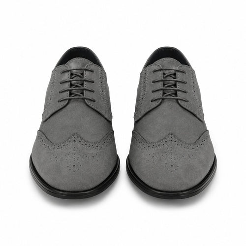Polished Product Title: Bravo Men's Grey Vegan Suede Wingtip Dress Shoe for Weddings & Proms