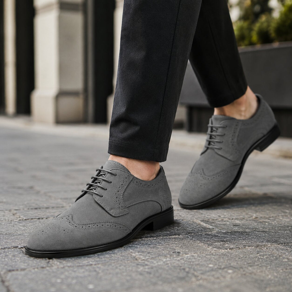 Polished Product Title: Bravo Men's Grey Vegan Suede Wingtip Dress Shoe for Weddings & Proms