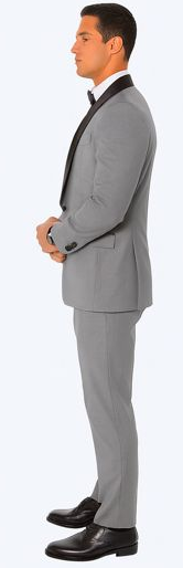 Grey Slim Fit Tuxedo with Large Black Shawl Lapel – 3 Piece Wedding & Prom Set