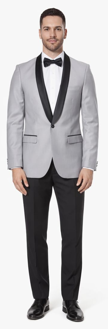 Grey Tuxedo Jacket with Black Satin Shawl Lapel – Slim Fit