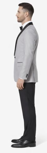 Grey Tuxedo Jacket with Black Satin Shawl Lapel – Slim Fit