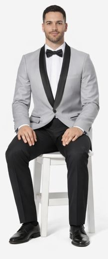 Grey Tuxedo Jacket with Black Satin Shawl Lapel – Slim Fit