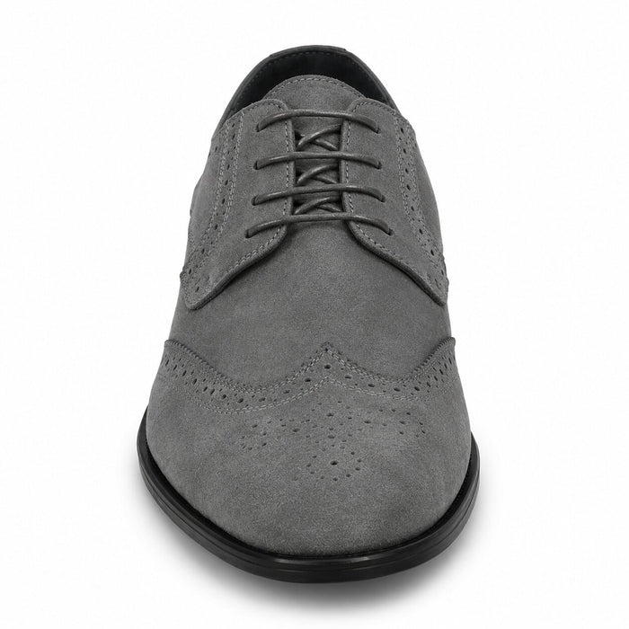 Polished Product Title: Bravo Men's Grey Vegan Suede Wingtip Dress Shoe for Weddings & Proms