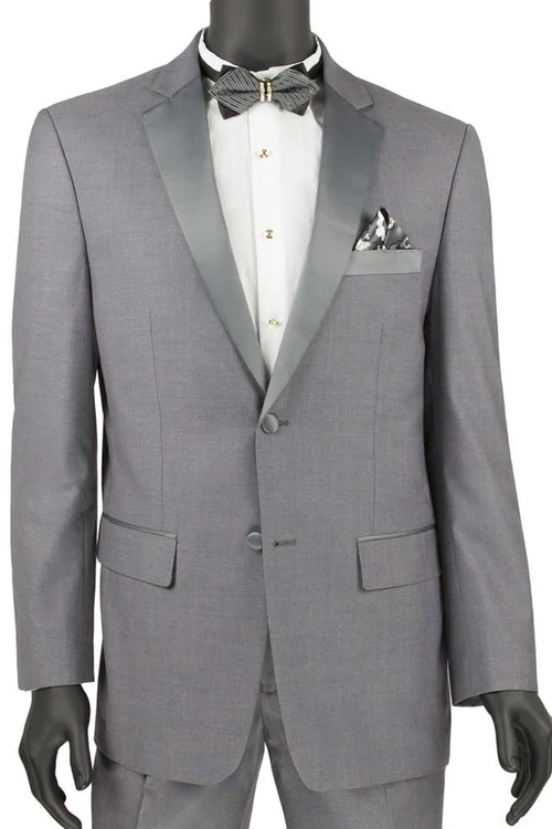 Designer Gray Prom Tuxedo - Grey Wedding Fit Notch  Tuxedo