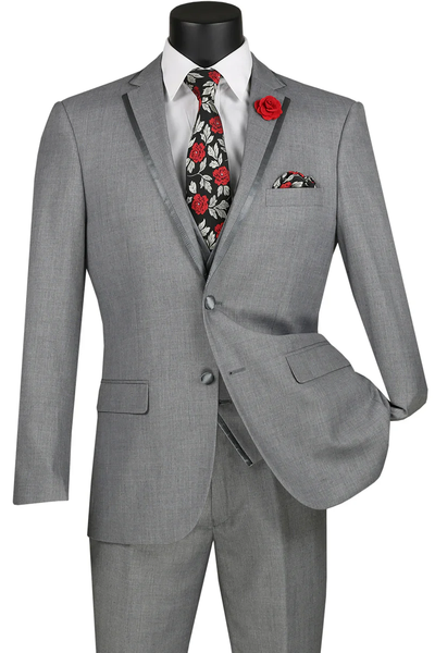 Designer Gray Prom Tuxedo - Grey Wedding Trim Suit