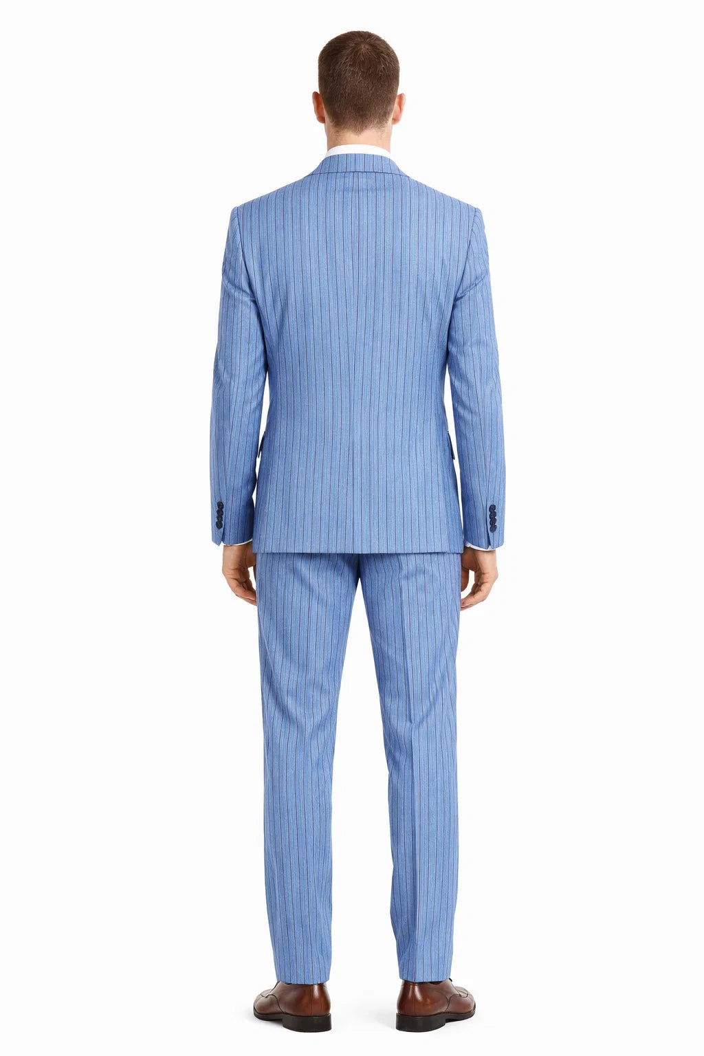 Men’s Smoke Blue Pinstripe 3-Piece Suit – Two Button Vintage Style with Wide Notch Lapel & Vest