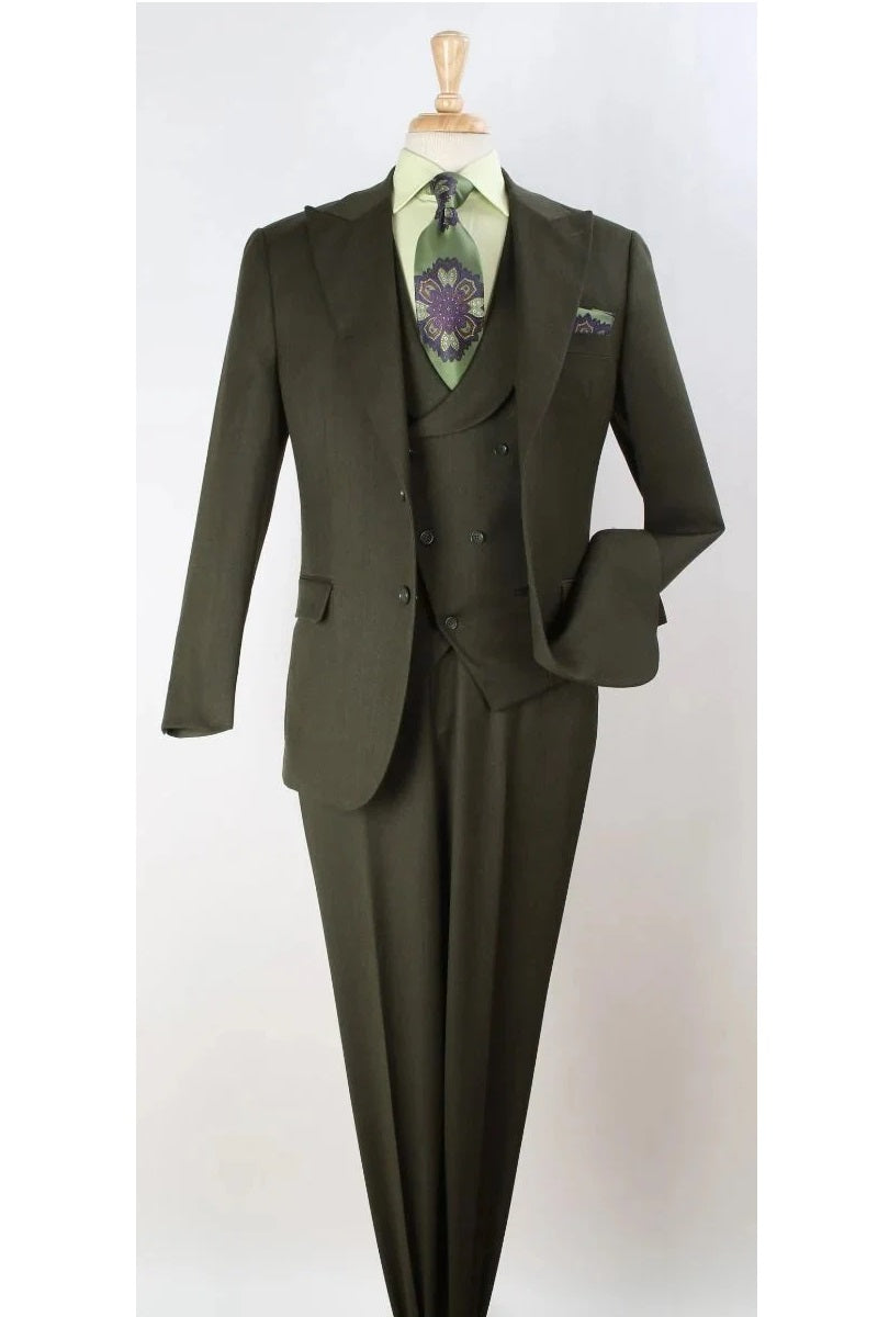 Big and Tall Business Suits - Suits For Big Man - Large Men's Solid Olive Vested Suits – SuitUSA