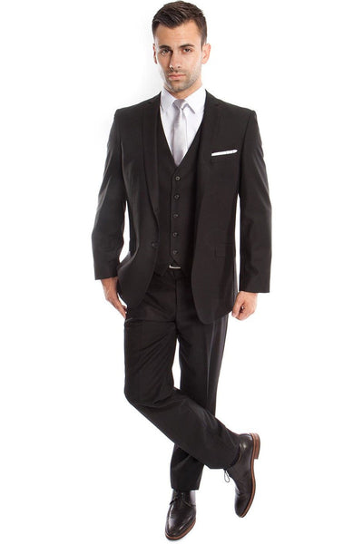 Men's Slim Fit Black Vested Suit by Tazio Suits