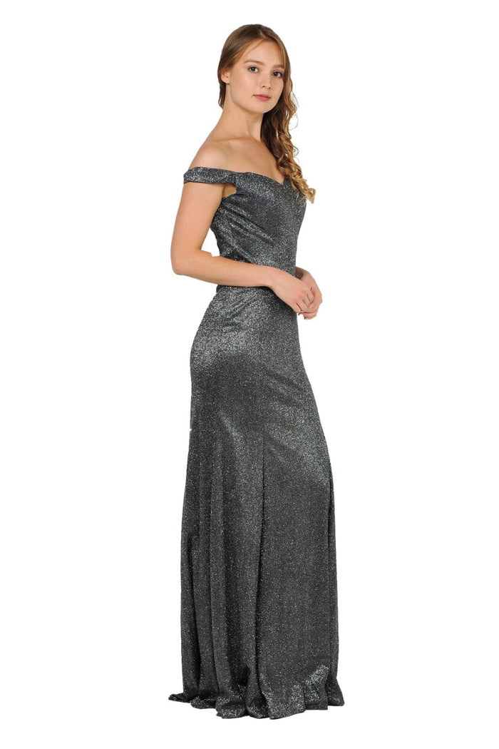 POLY USA 8482 Glitter Off the Shoulder Wedding Guest Formal Dresses