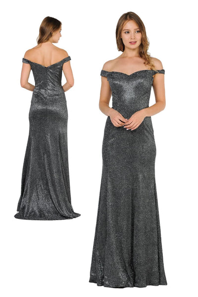 POLY USA 8482 Glitter Off the Shoulder Wedding Guest Formal Dresses