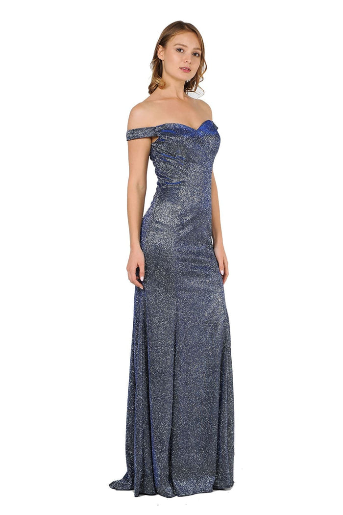 POLY USA 8482 Glitter Off the Shoulder Wedding Guest Formal Dresses