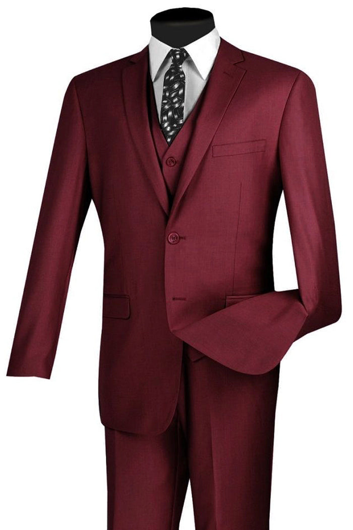 Mens Vested Slim Fit Wool Feel Suit in Black by Vinci