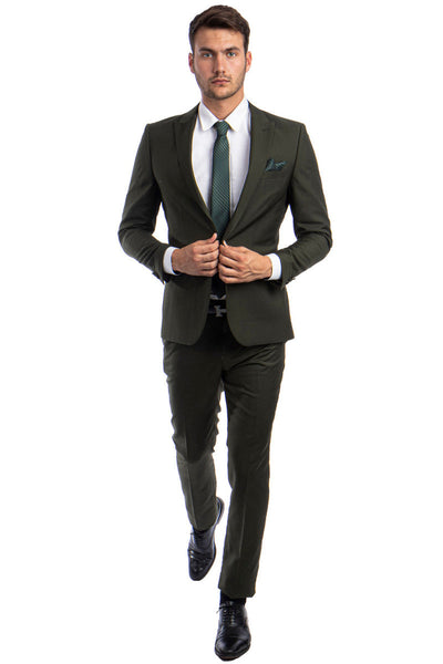 Men's Slim Fit Dark Olive Green Suit by Tazio Suits