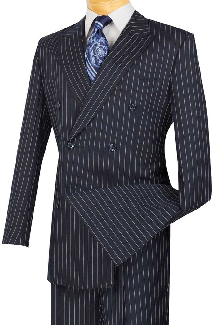 Mens Double Breasted Velvet Tuxedo Suit with Satin Trim in Black by Vinci