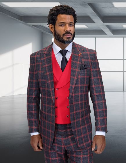 Statement Men’s 100% Wool 3-Piece Suit – Modern Fit with Wide Peak Lapel