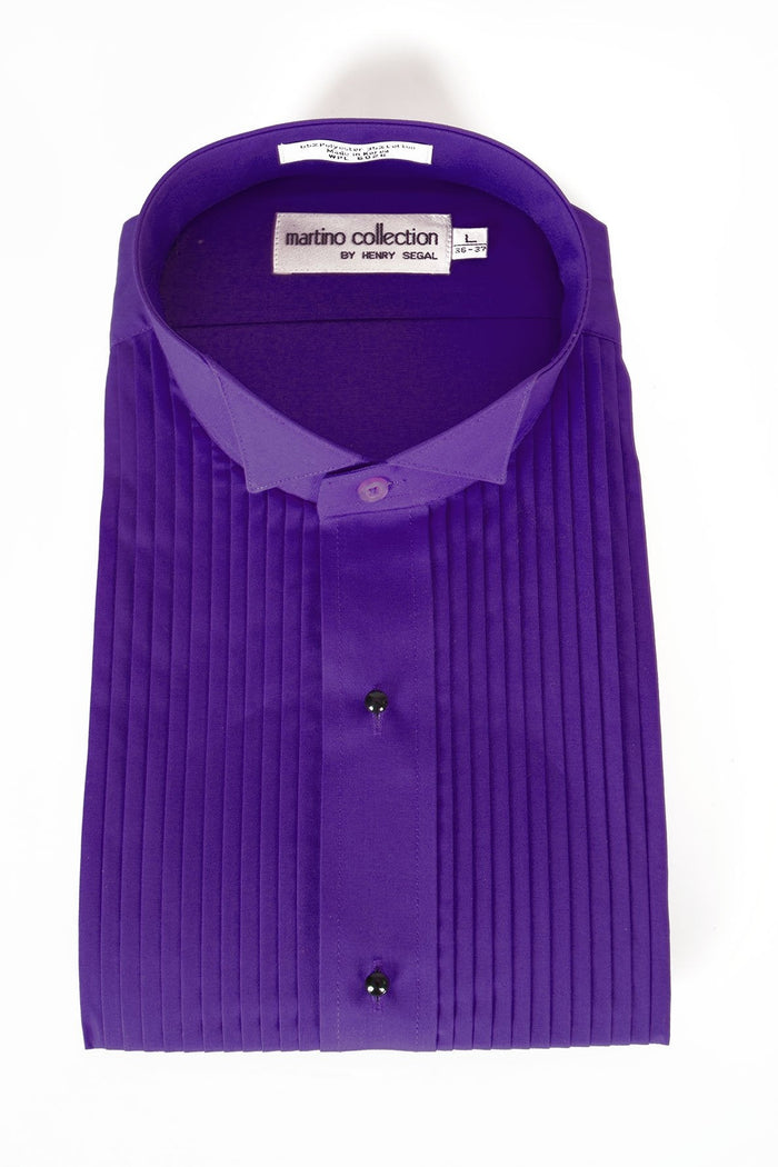 Gene Purple Pleated Wingtip Tuxedo Shirt by Henry Segalin