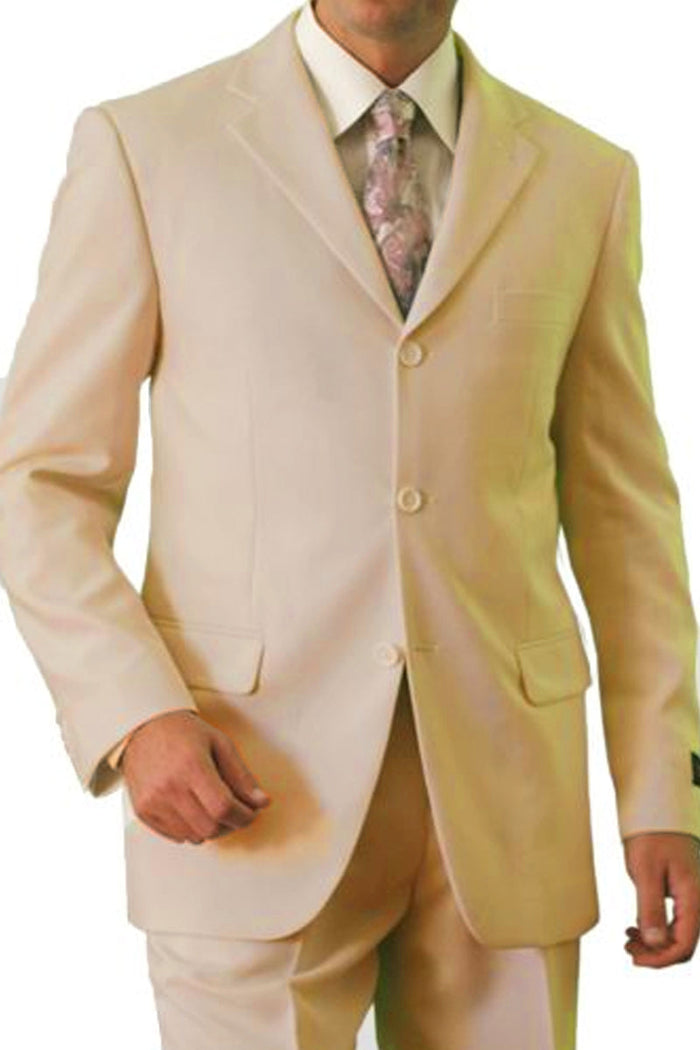 Men's Basic Three Button Poplin Suit in Tan by Tazzio