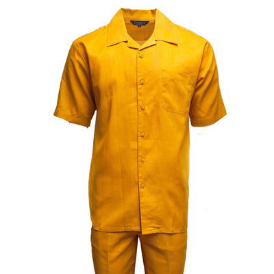 Mens Mustard Linen Shirt and Pants Casual Outfit Set