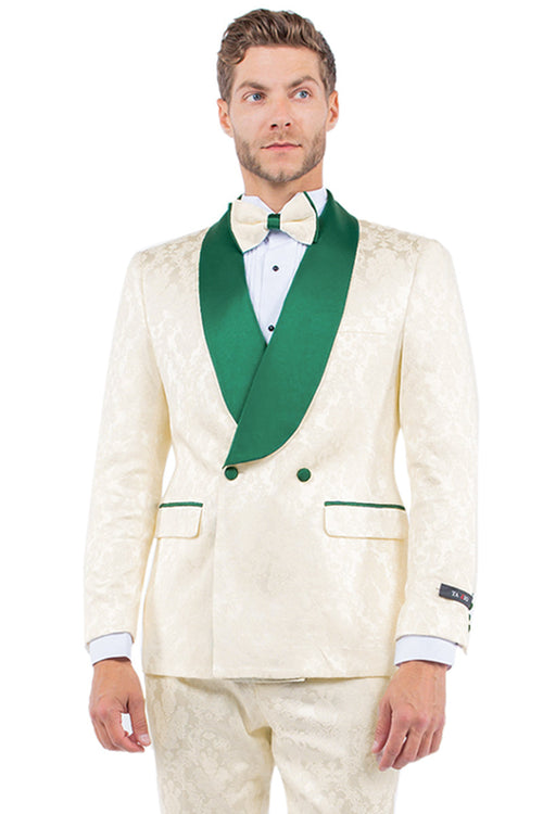 Men's Ivory & Emerald Green Double Breasted Smoking Jacket