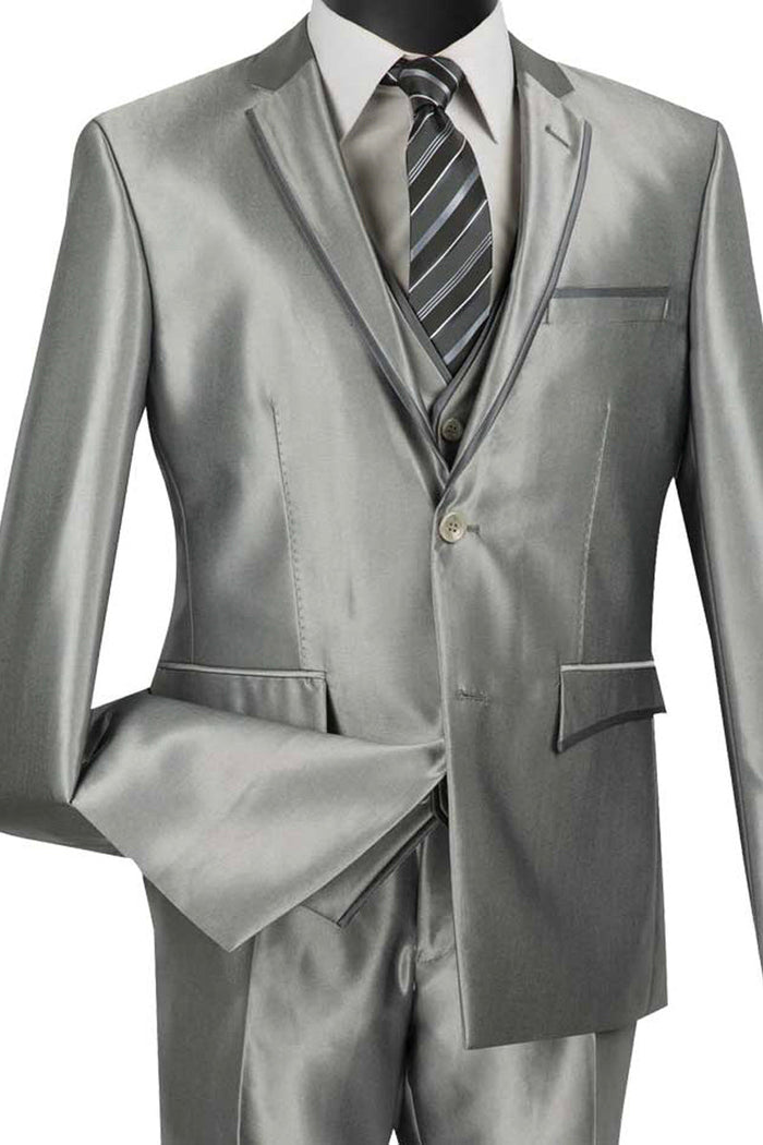 Mens Classic Fit Vested Plaid Suit in Blue by Vinci