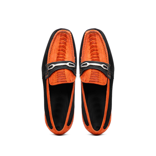 Marco Di Milano Hugo Sueded Ostrich Leg Bit Loafers Orange/Black
