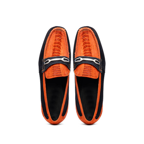 Marco Di Milano Hugo Sueded Ostrich Leg Bit Loafers Orange