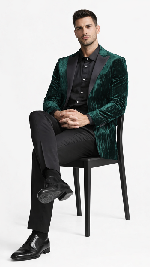 Hunter Green Pattern Tuxedo Jacket with Peak Lapel – Wedding & Prom