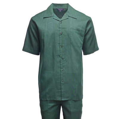 Mens Hunter Green Linen Shirt and Pants Casual Outfit Set