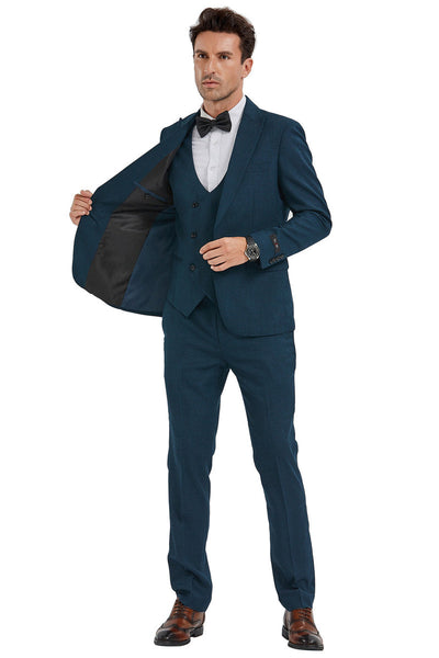 Men's Slim Fit Teal Suit with Double Vested Elegance
