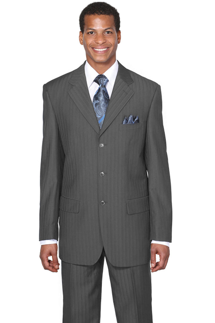 Mens Classic Fit 3 Button Tonal Pinstripe Suit in Grey by Fortino Landiin
