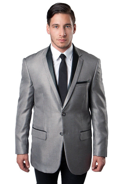 Men's Two Button Houndstooth Tuxedo Blazer in Black