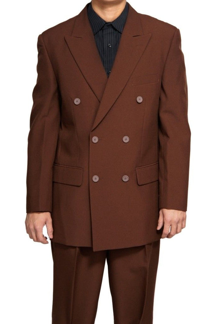 Mens Classic Poplin Double Breasted Suit in Burgundy by Vinciin