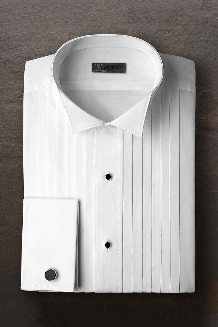 Alexander White Pleated Wingtip Tuxedo Shirt by Ike Behar