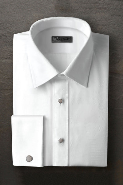 Logan White Pique Laydown Tuxedo Shirt by Ike Behar