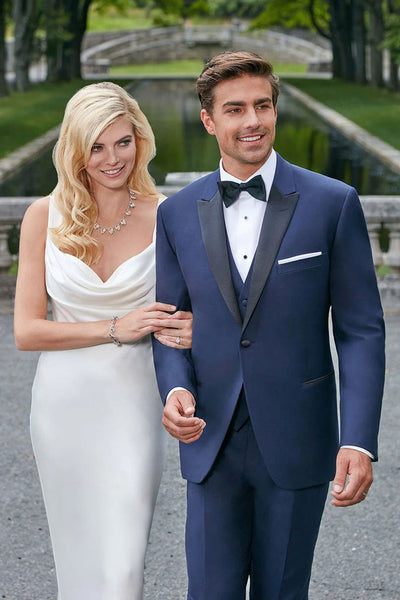 Ike Navy Wool Plain Front Tuxedo Pants by Ike Behar