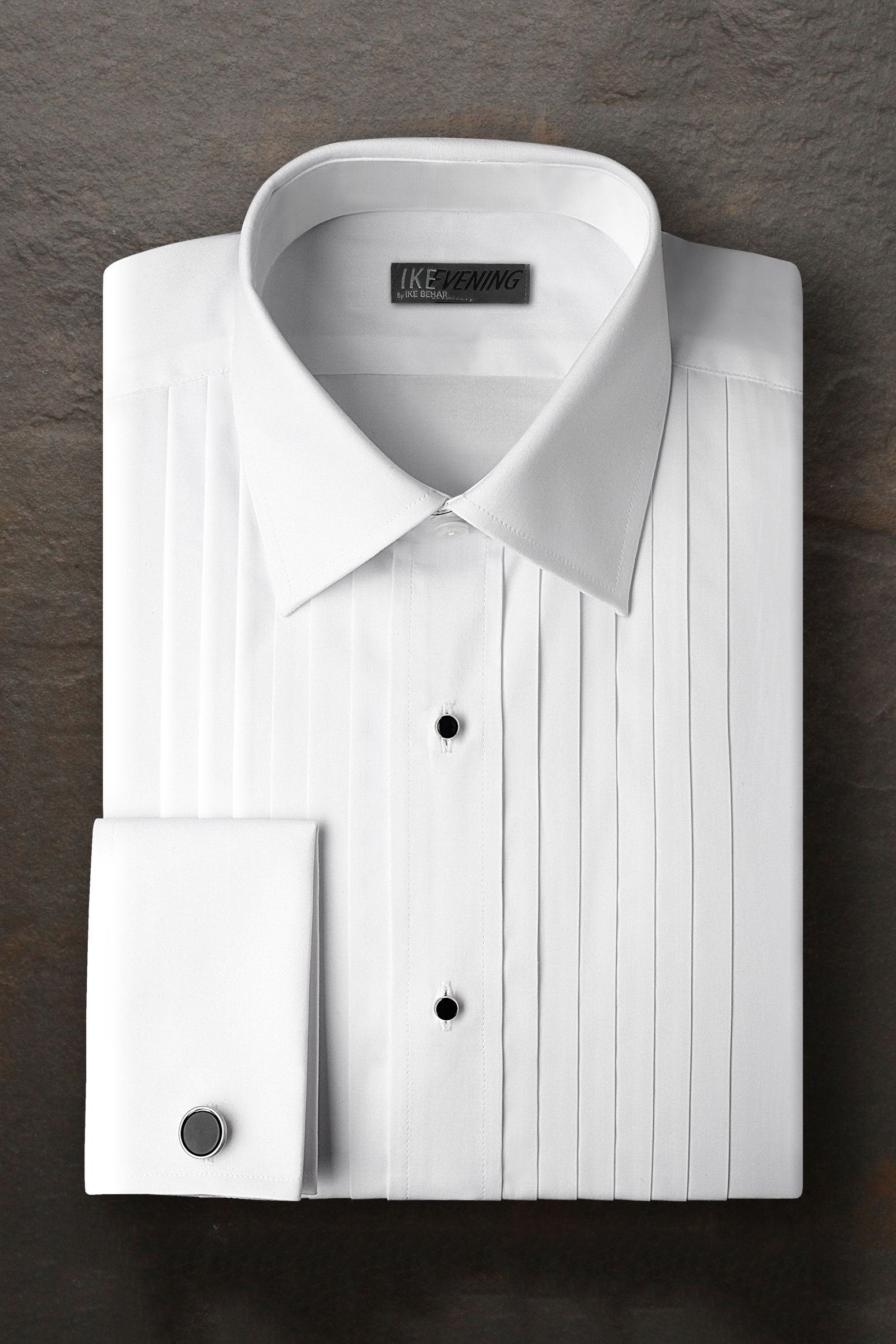 Vincent White Pleated Laydown Tuxedo Shirt by Ike Behar – SuitUSA