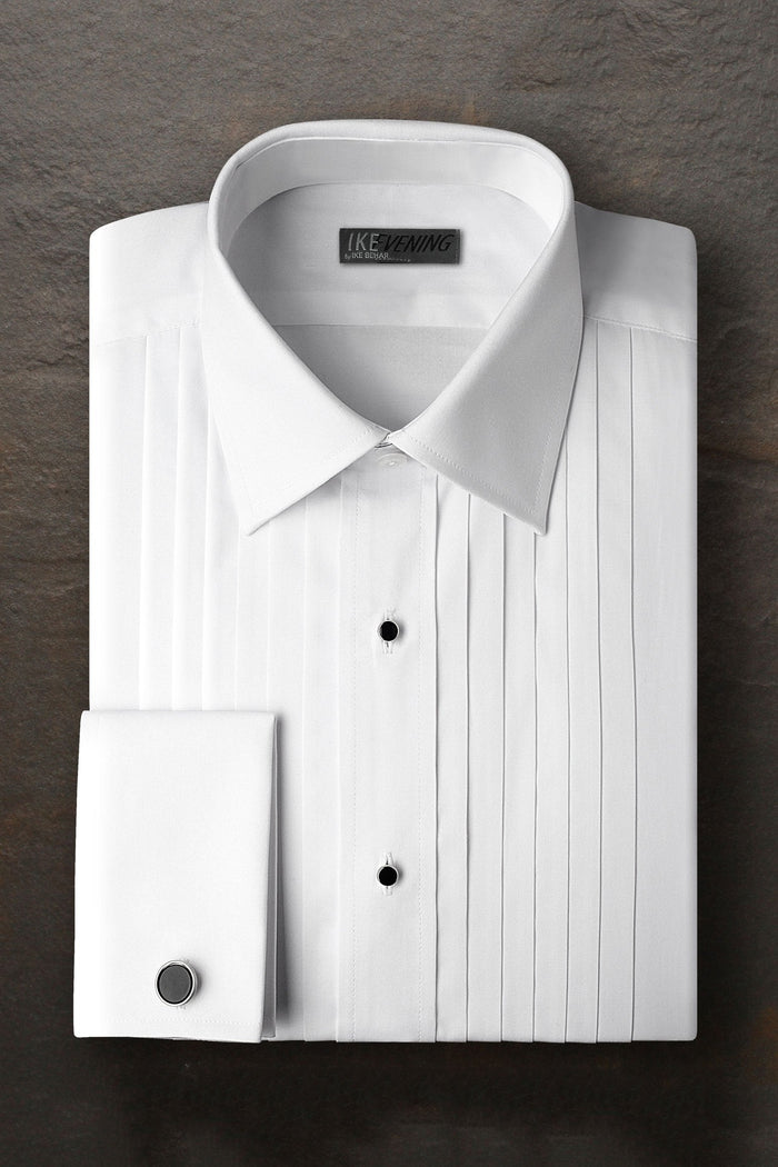 Vincent White Pleated Laydown Tuxedo Shirt by Ike Behar
