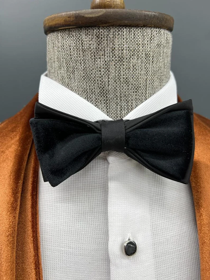 Men’s White Slim Fit Tuxedo with Burnt Orange Velvet Shawl Collar